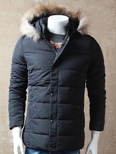 

Detachable Faux Fur Hood Zipper Up Padded Jacket, Black