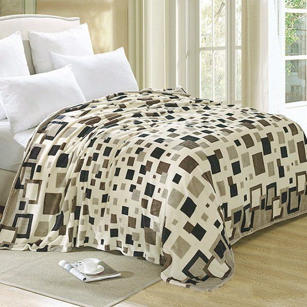 Comfortable Thickening Coral Fluff Square Grid Blanket - COLORMIX M