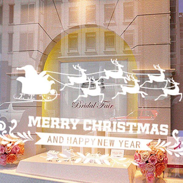 

Merry Christmas Deer Removable DIY Glass Window Showcase Wall Stickers, White