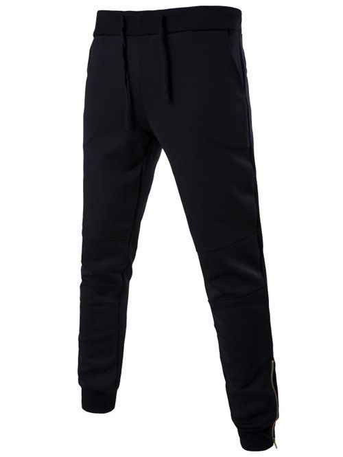 

Drawstring Zip Cuff Pocket Back Jogger Pants, Black