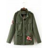 Drawstring Floral Embroidered Field Jacket - ARMY GREEN M