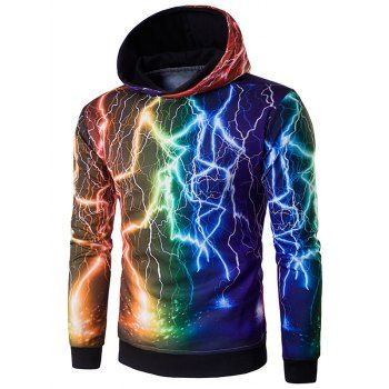 [17% OFF] 2020 3D Colorful Lightning Print Hoodie In BLACK | DressLily