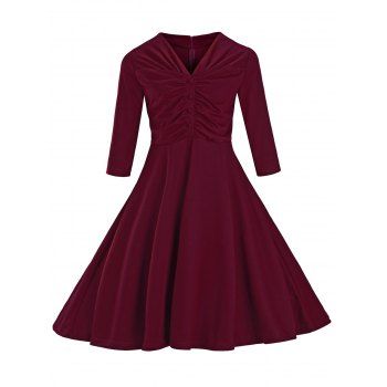 [17% OFF] 2023 Vintage Fit And Flare Dress In WINE RED | DressLily