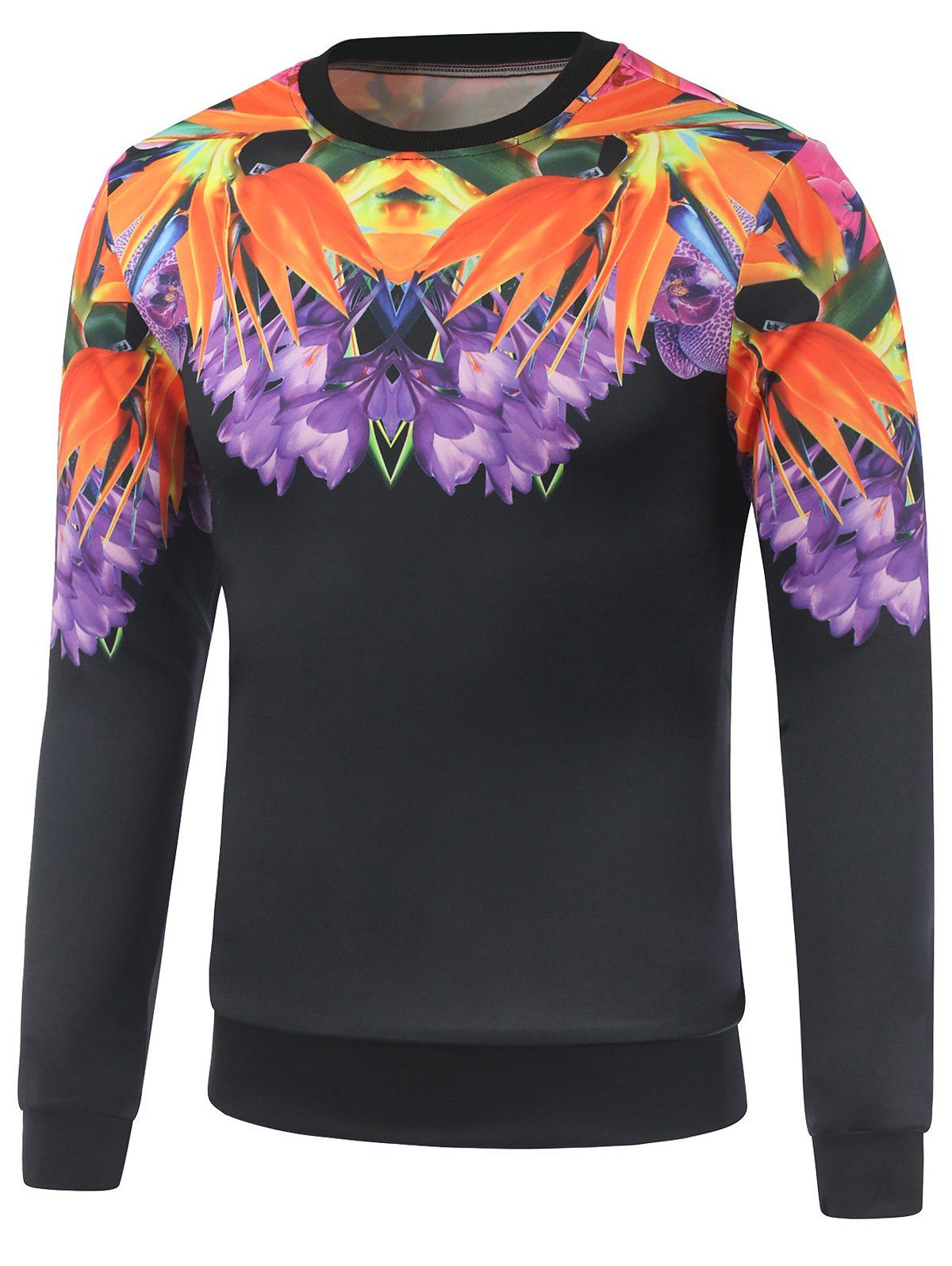 

Crew Neck Flower Printed Sweatshirt, Black