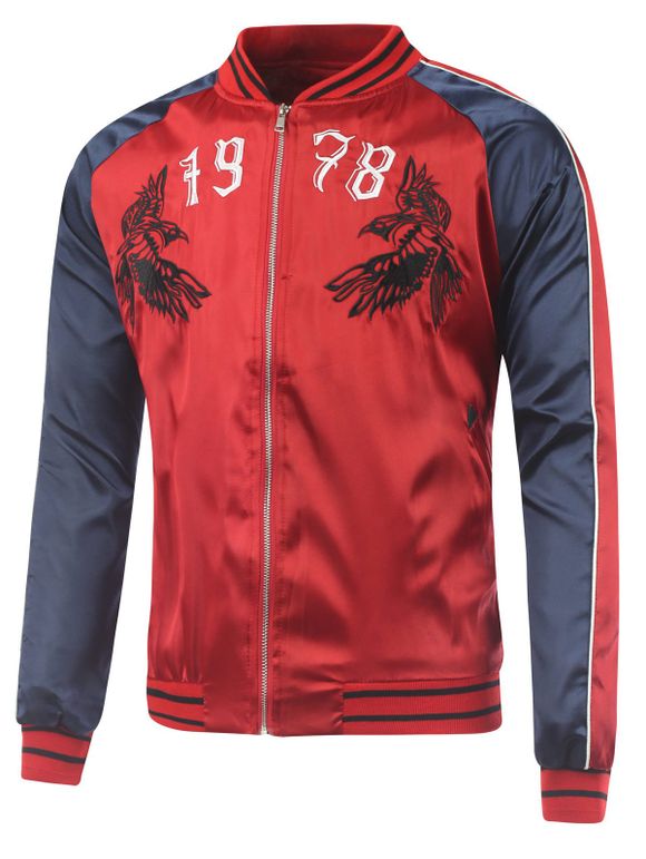 Rib épissage 1978 Oiseau Broderie Souvenir Jacket - Rouge XL