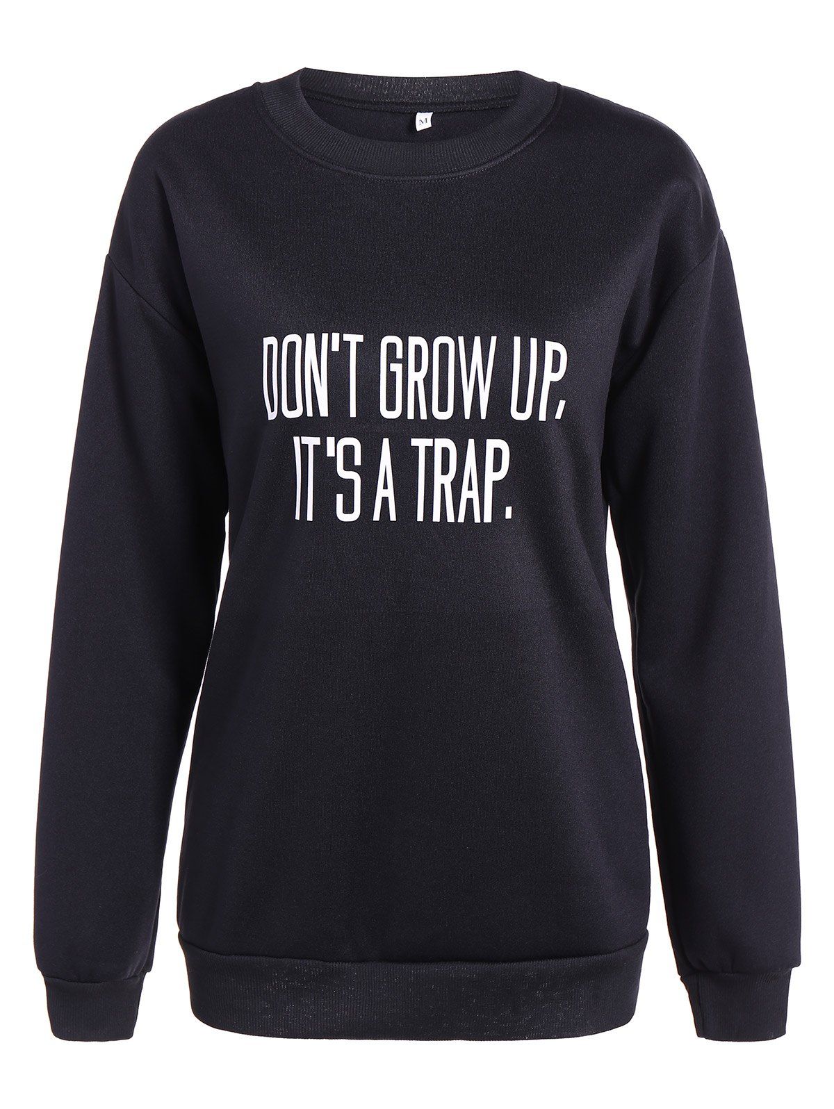 

Casual Letter Print Fleece Sweatshirt, Black