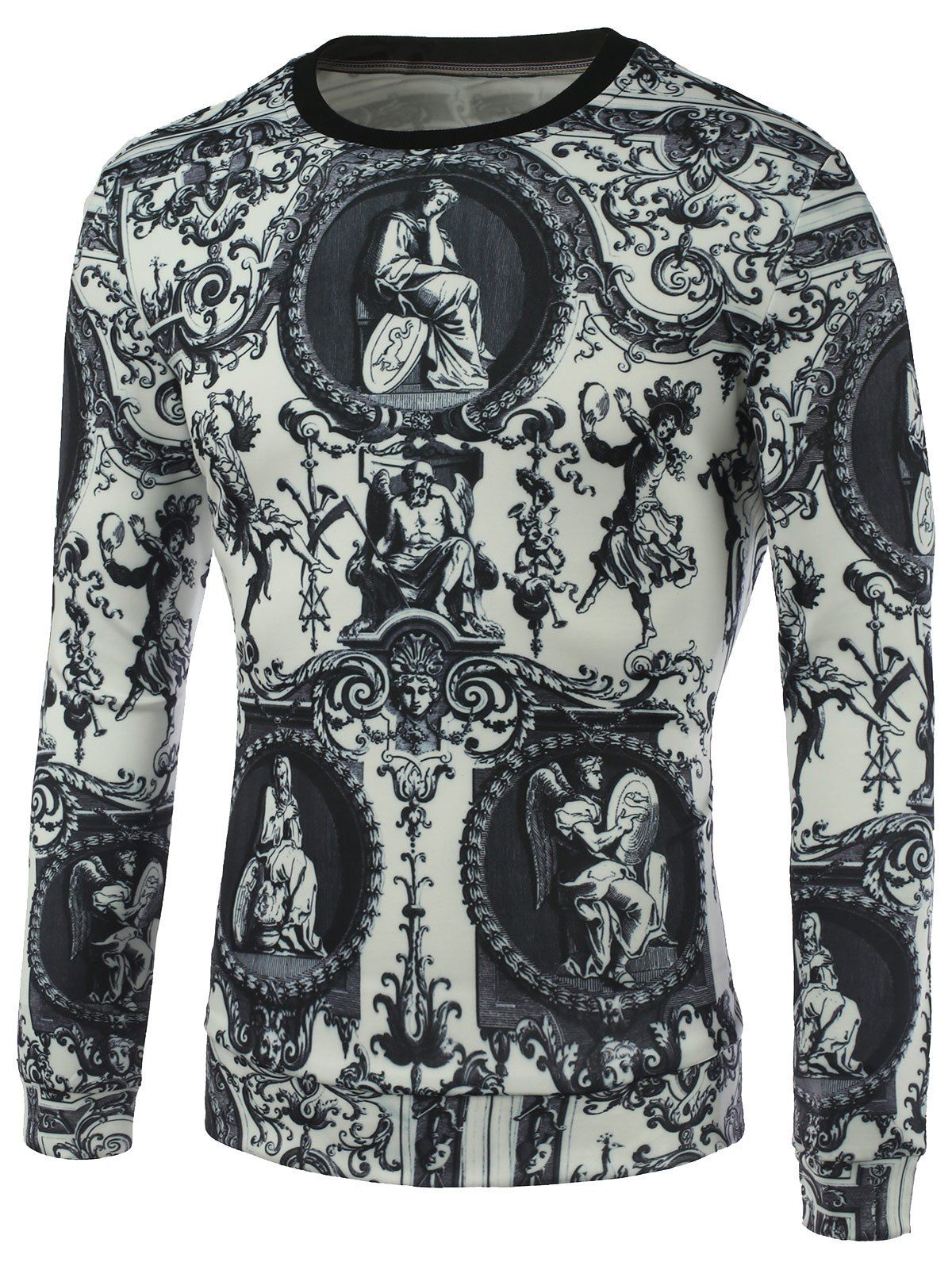 

Vintage Pattern Crew Neck Vintage Sweatshirts, White