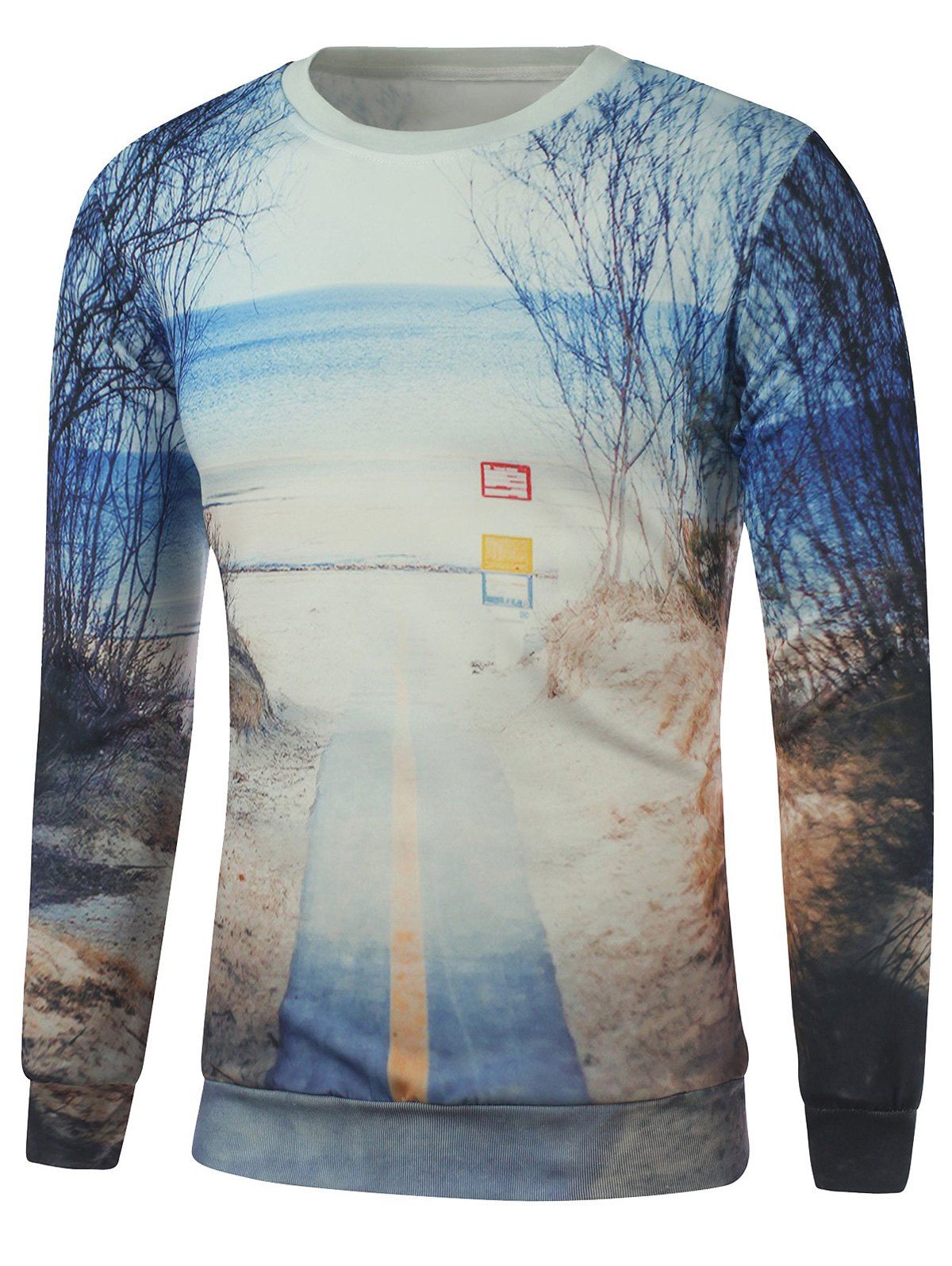 

Round Neck 3D Scenic Printed Sweatshirt, Blue