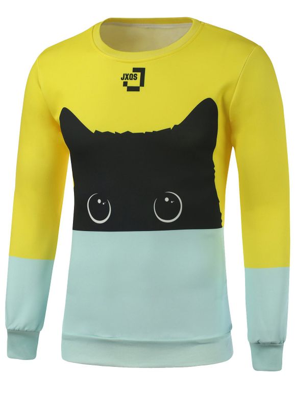 Ras du cou Cat Imprimé Color Block Sweatshirt - multicolore M