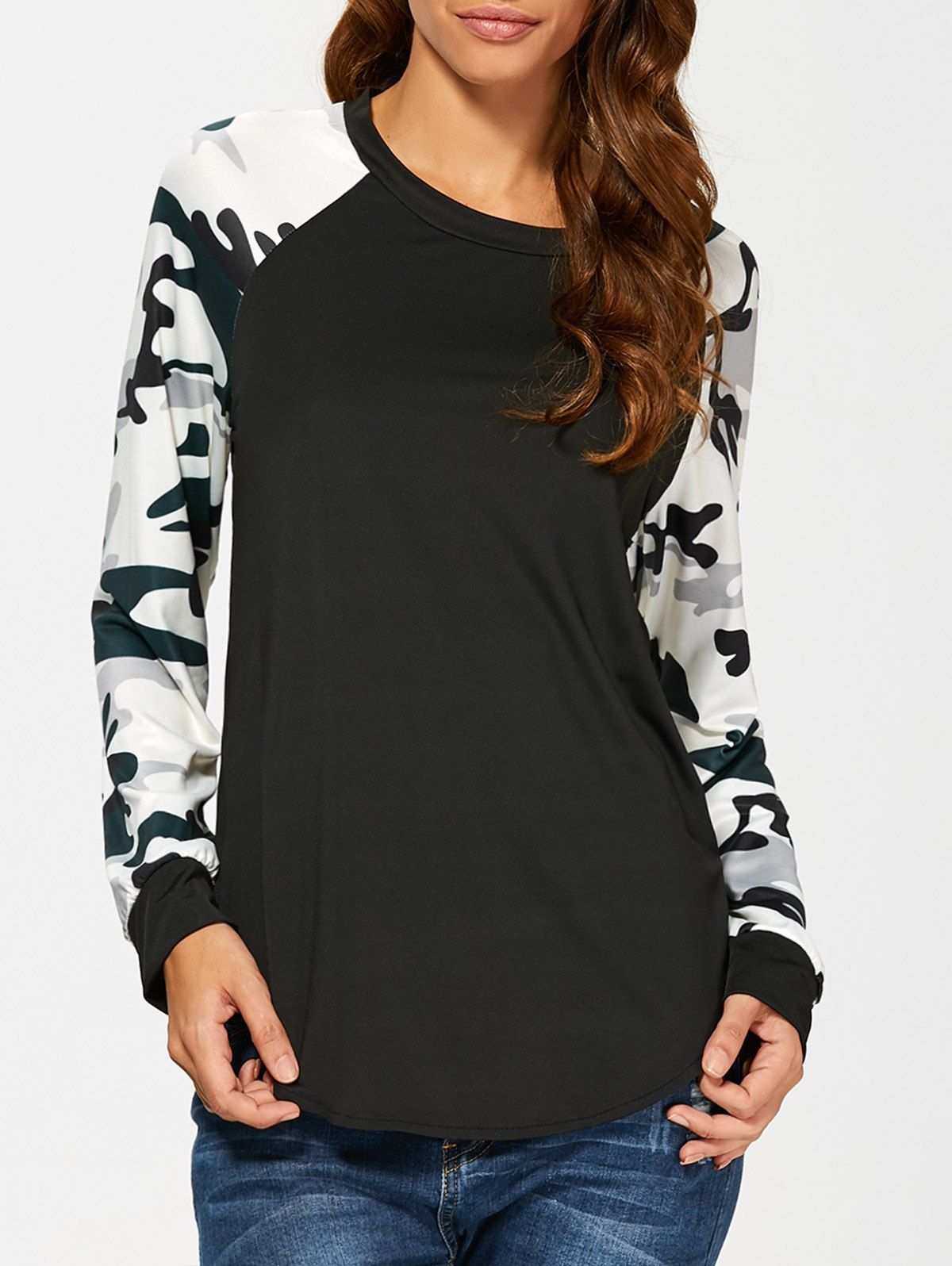 [17% OFF] 2021 Camouflage Long Sleeve T-Shirt In BLACK | DressLily