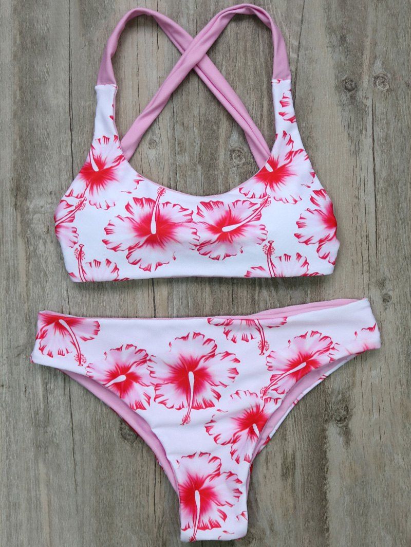 

Criss Back Floral Bikini Set, White