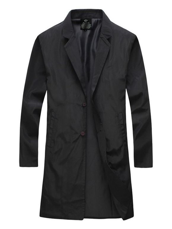 Manteau avec patte de boutonnage et col à revers poche latérale à la taille - Noir L