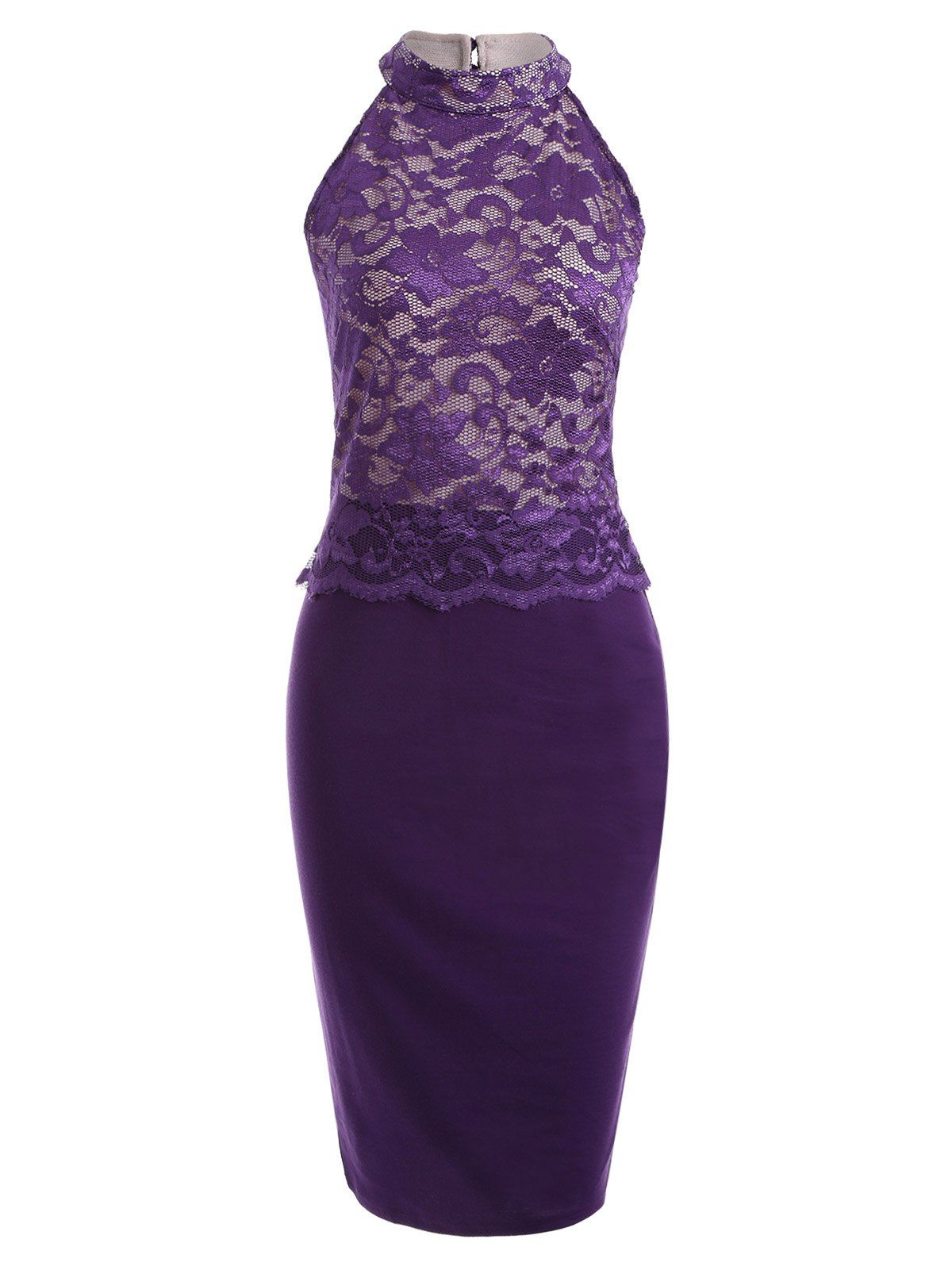 

Cut Out Lace Panel Bodycon Tight Dress, Purple