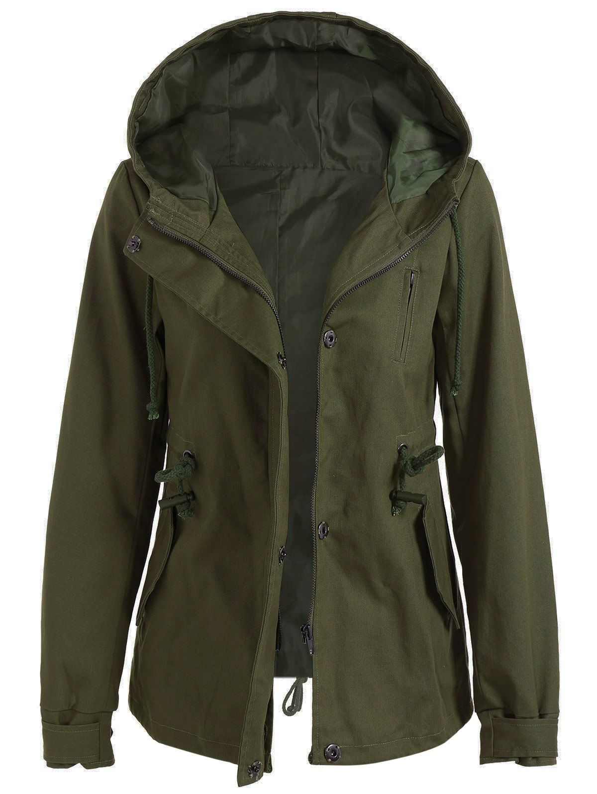 [17% OFF] 2021 Drawstring Cargo Jacket With Hood In ARMY GREEN | DressLily