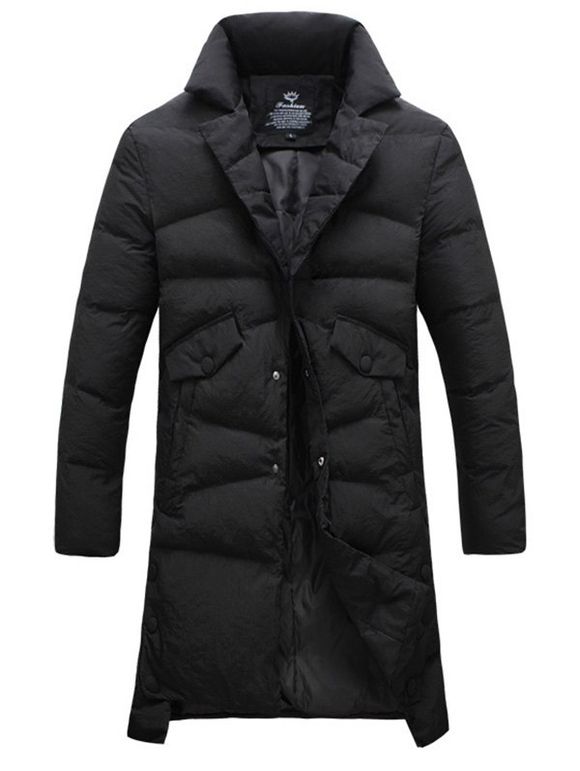 Manteau matelassé asymétrique avec poches boutonnées à la taille - Noir XL