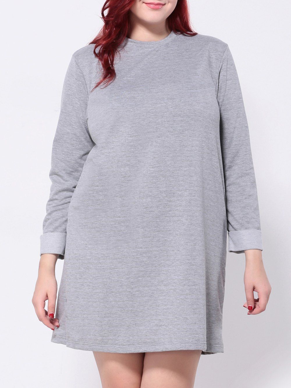 

Plus Size Long Sleeves T-Shirt Dress, Gray