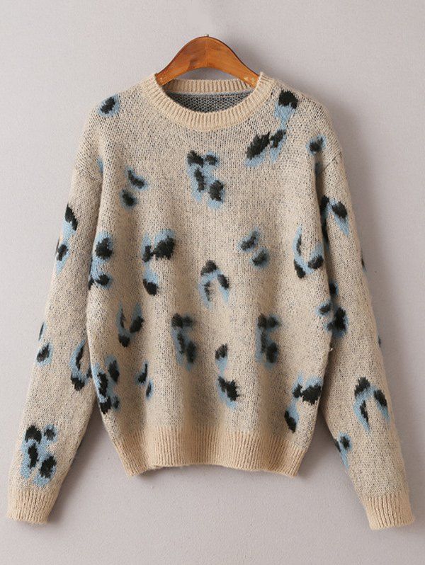 Vintage Cheetah Pattern Sweater - KHAKI ONE SIZE