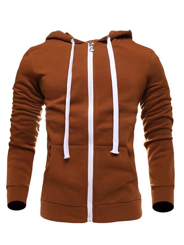 

Hooded Zip-Up Drawstring Hoodie, Camel