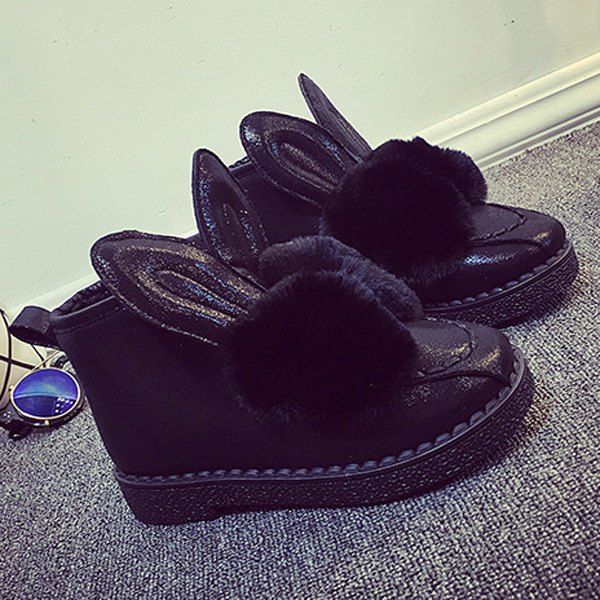 

Faux Fur Rabbit Ear Snow Boots, Black