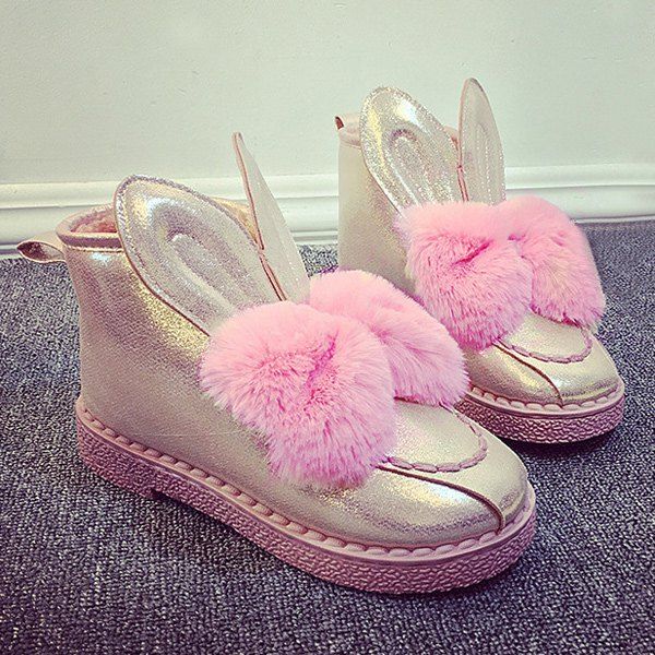 

Faux Fur Rabbit Ear Snow Boots, Pink