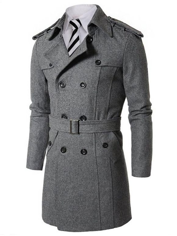 Manteau en laine orné d'épaulette ,boutonnage double - Gris 2XL