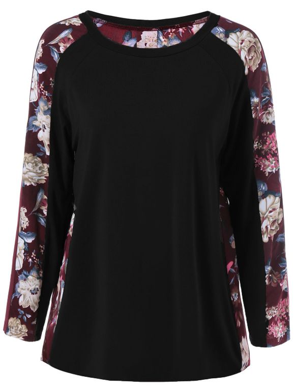 T-shirt empiècements florals avec manches Raglan - Noir XL