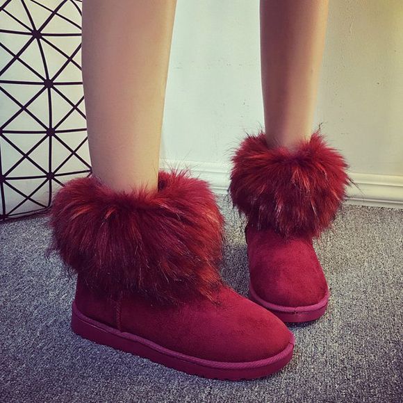 Faux Fur Suede Snow Boots - Rouge 39