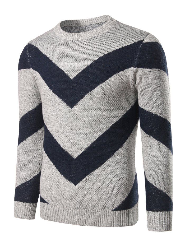 

Striped Jacquard Crew Neck Pullover Heather Sweater, Light gray