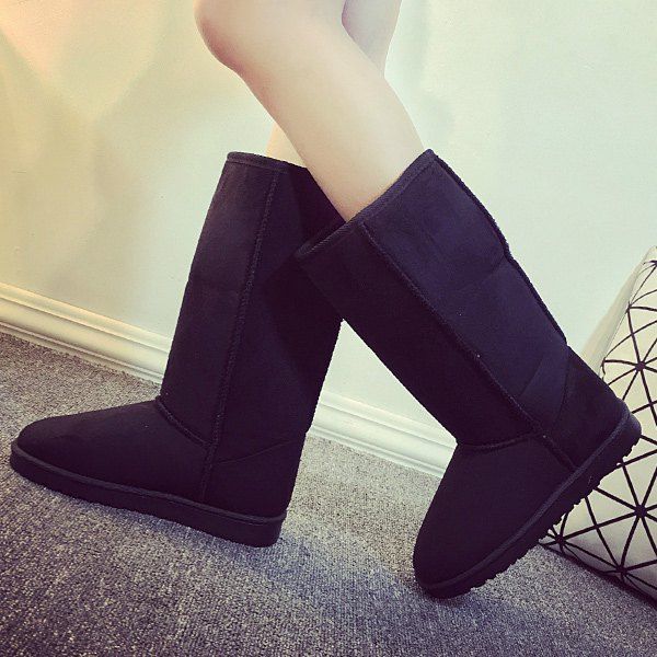 

Flat Heel Mid Calf Snow Boot, Black