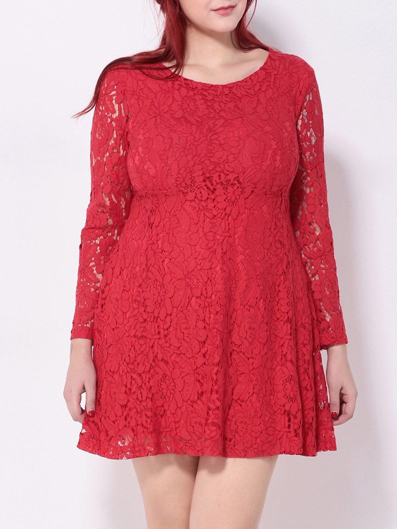 

Crochet Lace Flare Dress, Red