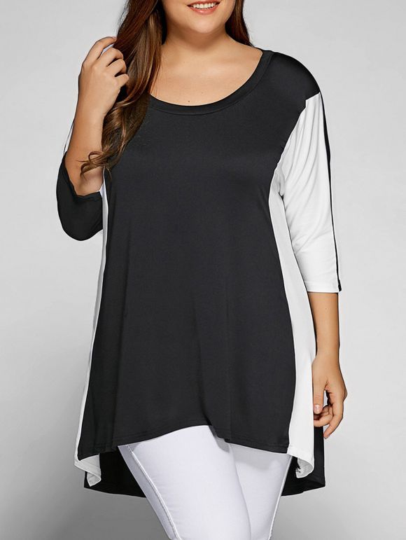 Plus-size T-shirt bicolore - Blanc et Noir XL