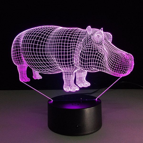 

3D Hippo 7 Color Changing Night Light, Transparent