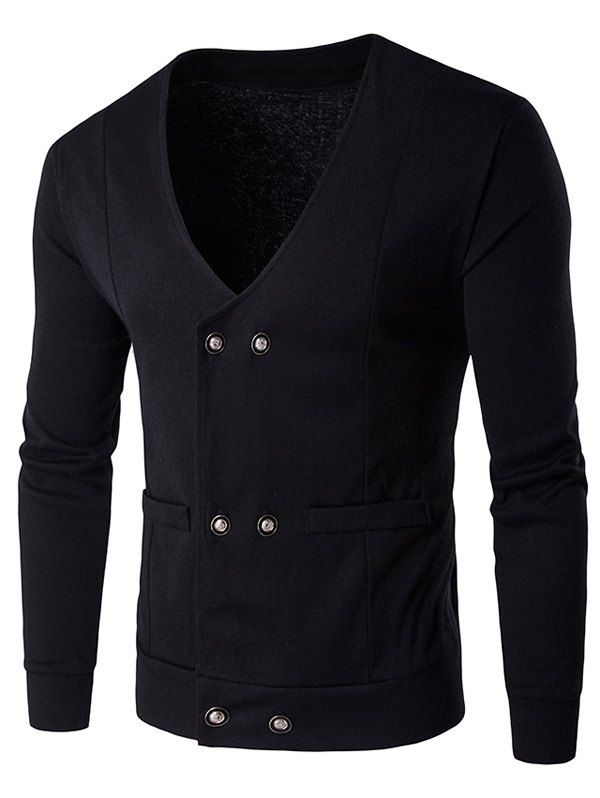 

Double Breasted V Neck Knitting Cardigan, Black