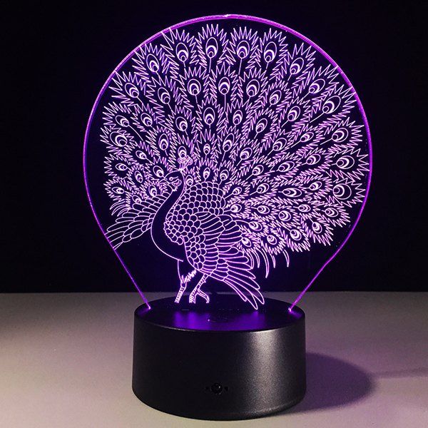 

3D Peacock 7 Color Touch Changing Night Light, Transparent