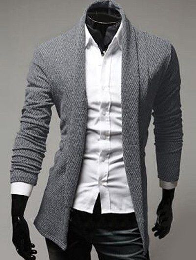 

Slimming Turndown Collar Knitting Cardigan, Light gray