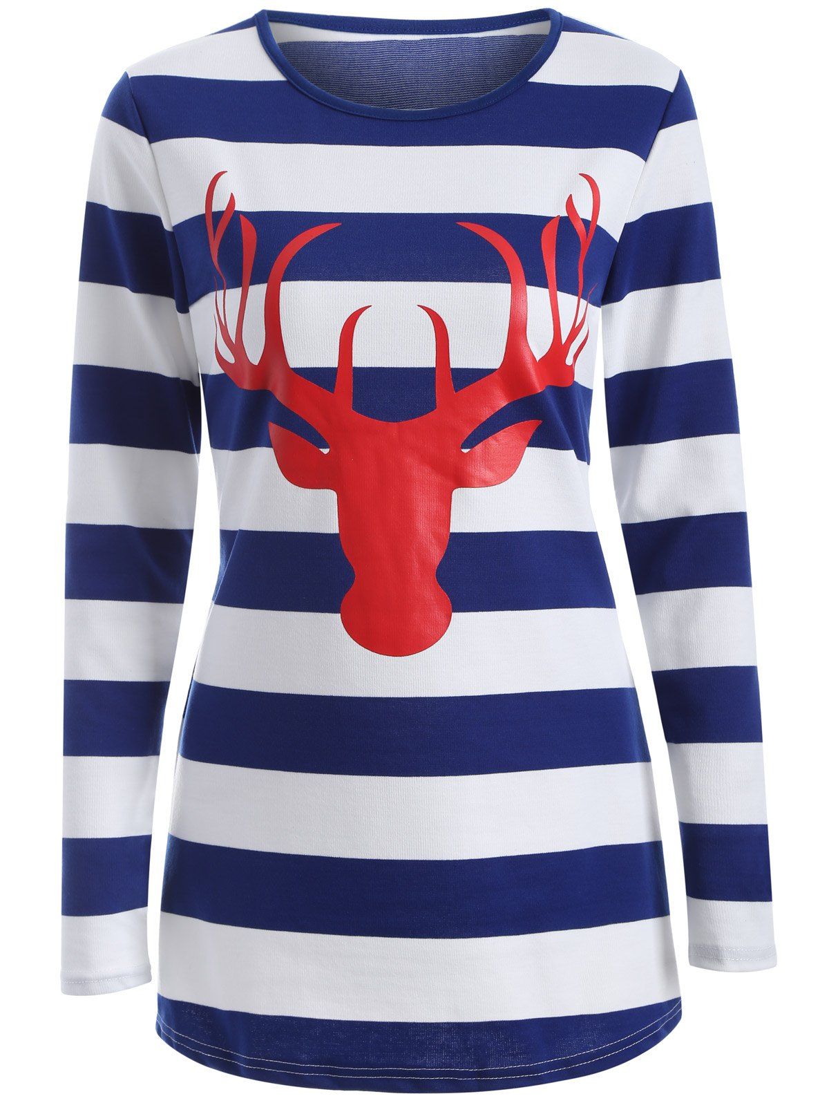 

Striped Elk Print T-Shirt, Deep blue