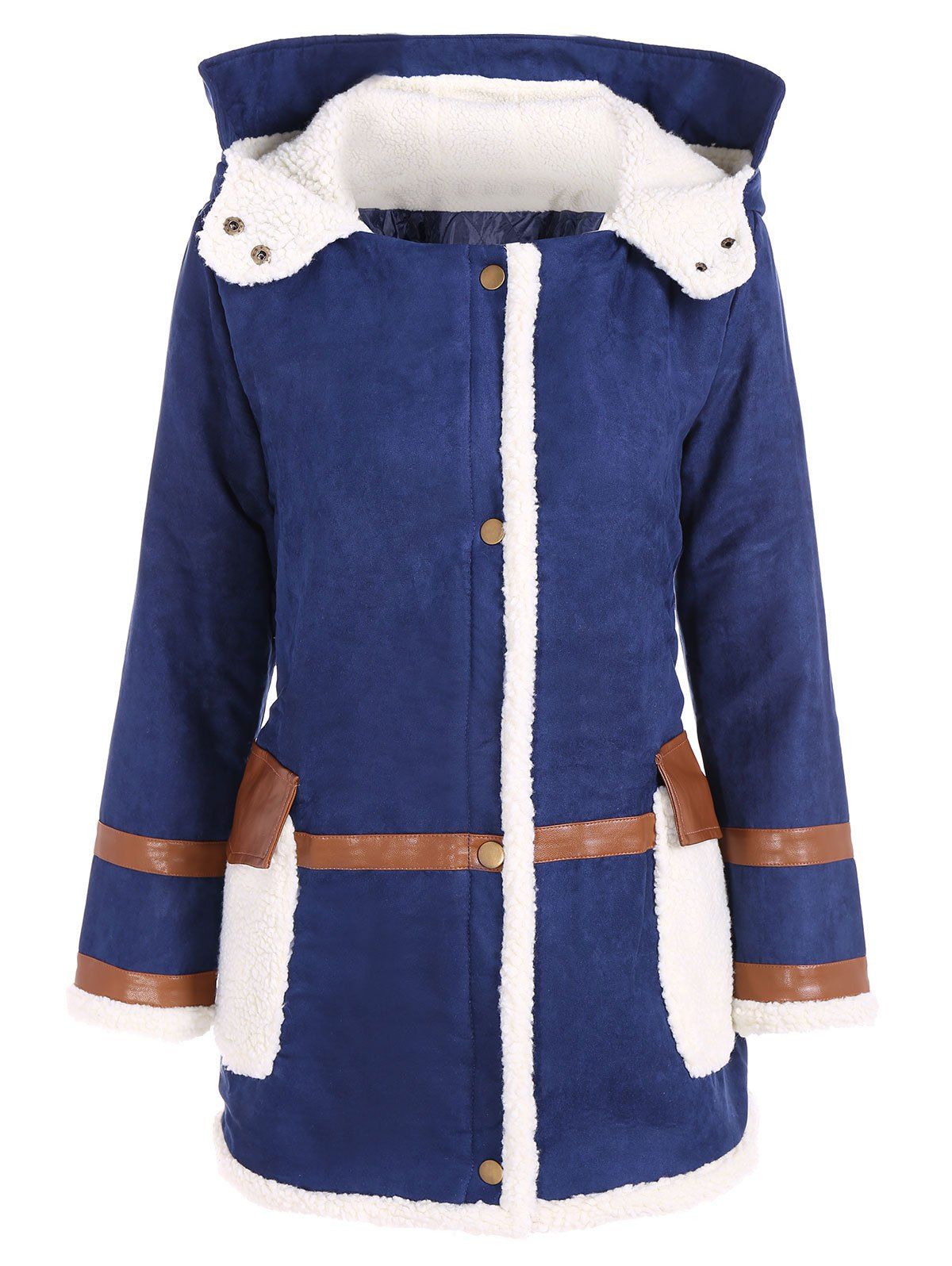 

Quilted Fleeced Faux Suede Hooded Coat, Blue