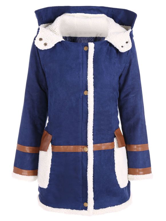 Manteau rembourré en faux-suede à capuche - Bleu 3XL