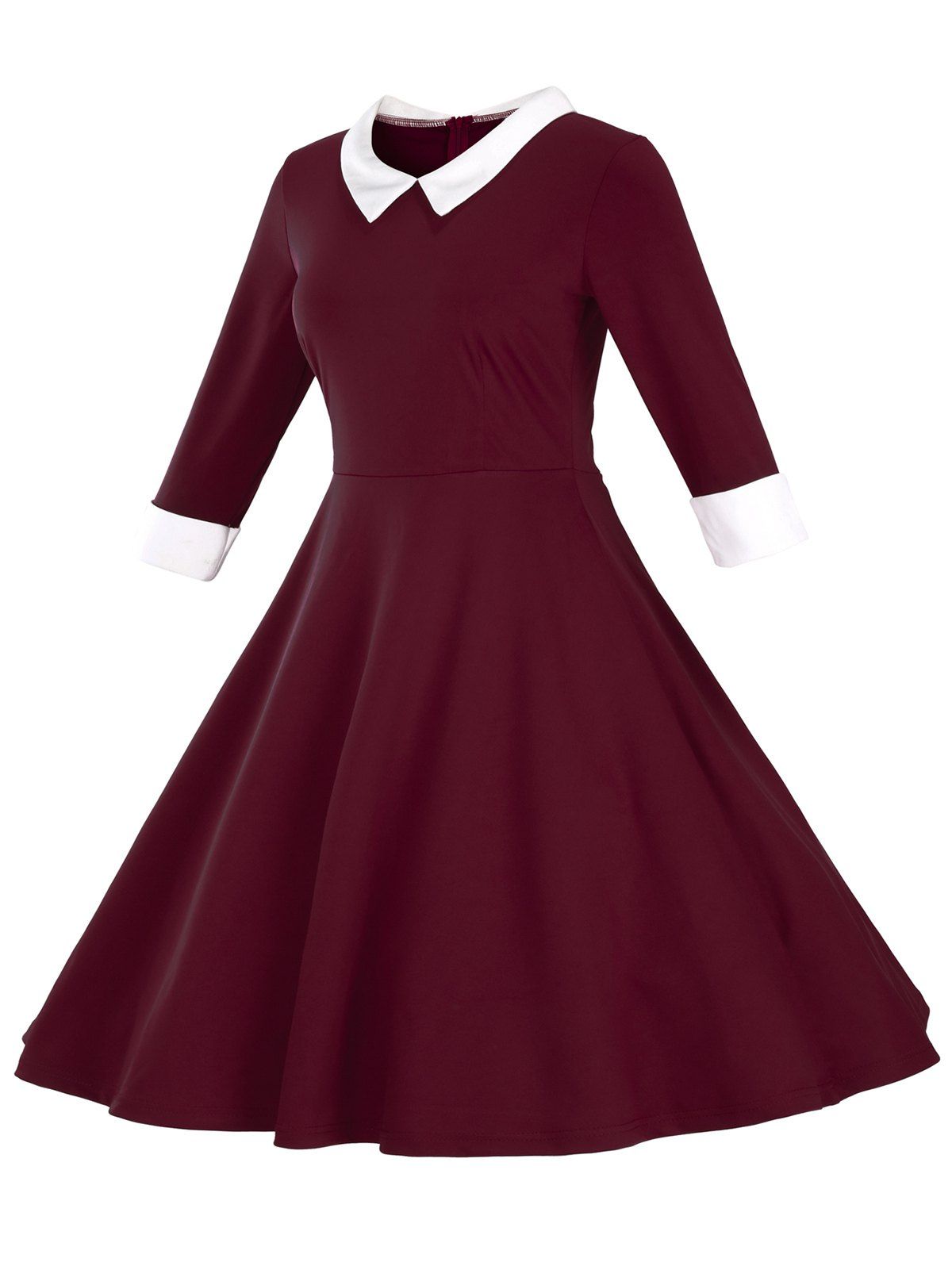 2018 Fit and Flare Color Block Vintage Dress WINE RED L In Vintage ...