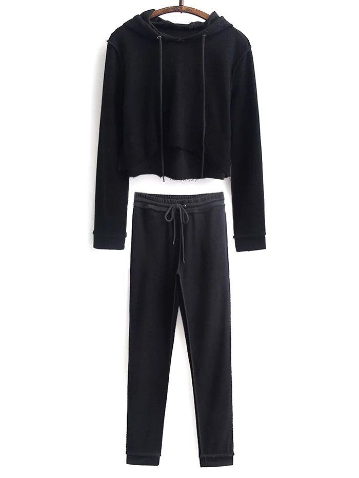 

Cropped String Hoodie and Drawstring Gym Pants, Black