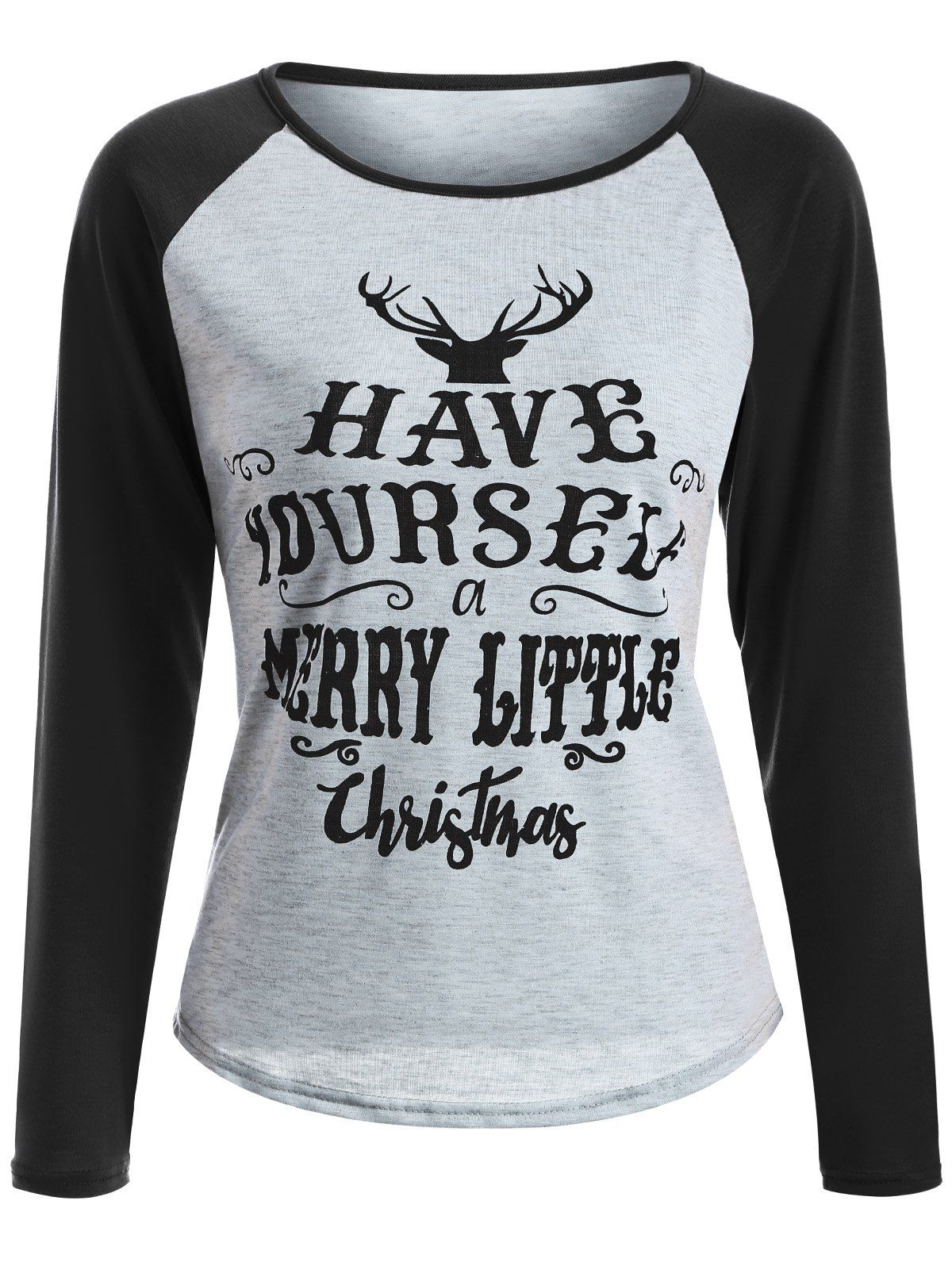 

Raglan Sleeve Christmas Print T-Shirt, Black
