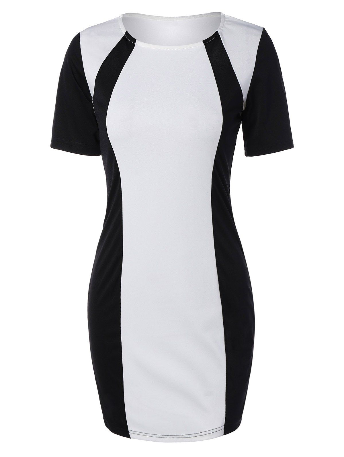 

Color Block Half Sleeve Mini Bodycon Dress, White and black