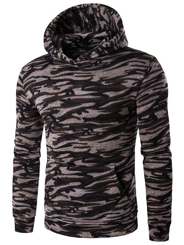 

Camouflage Printed Pocket Long Sleeve Hoodie, Gray