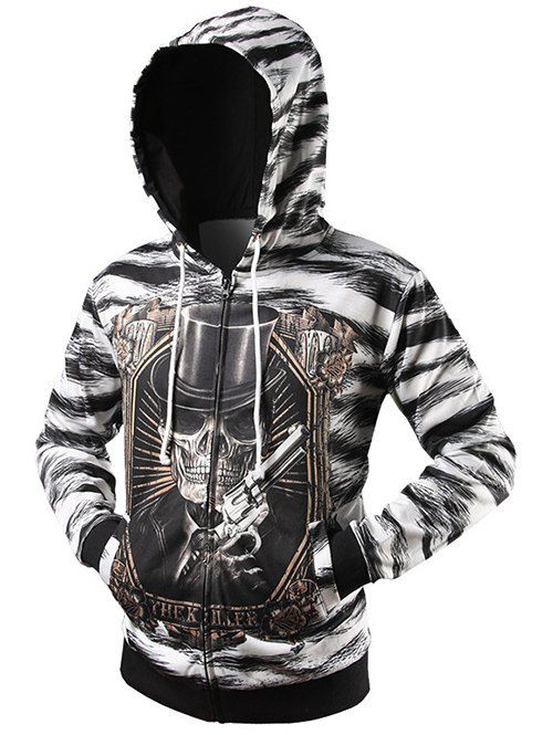 

Zip Up Zebra Striped Graphic Hoodie, Black