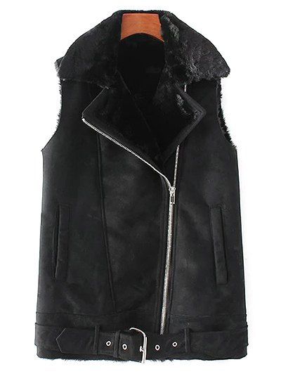 

Fuax Suede Zip-Up Fuzzy Waistcoat, Black