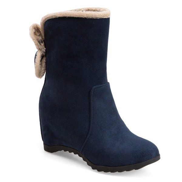 

Bow Hidden Wedge Mid Calf Boots, Blue