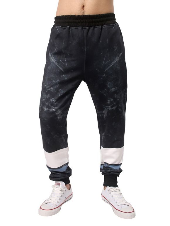 Pantalon sportif de jogging en bloc de couleurs à taille élastique - Noir XL