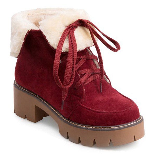 

Fuzzy Fold Down Platform Boots, Red