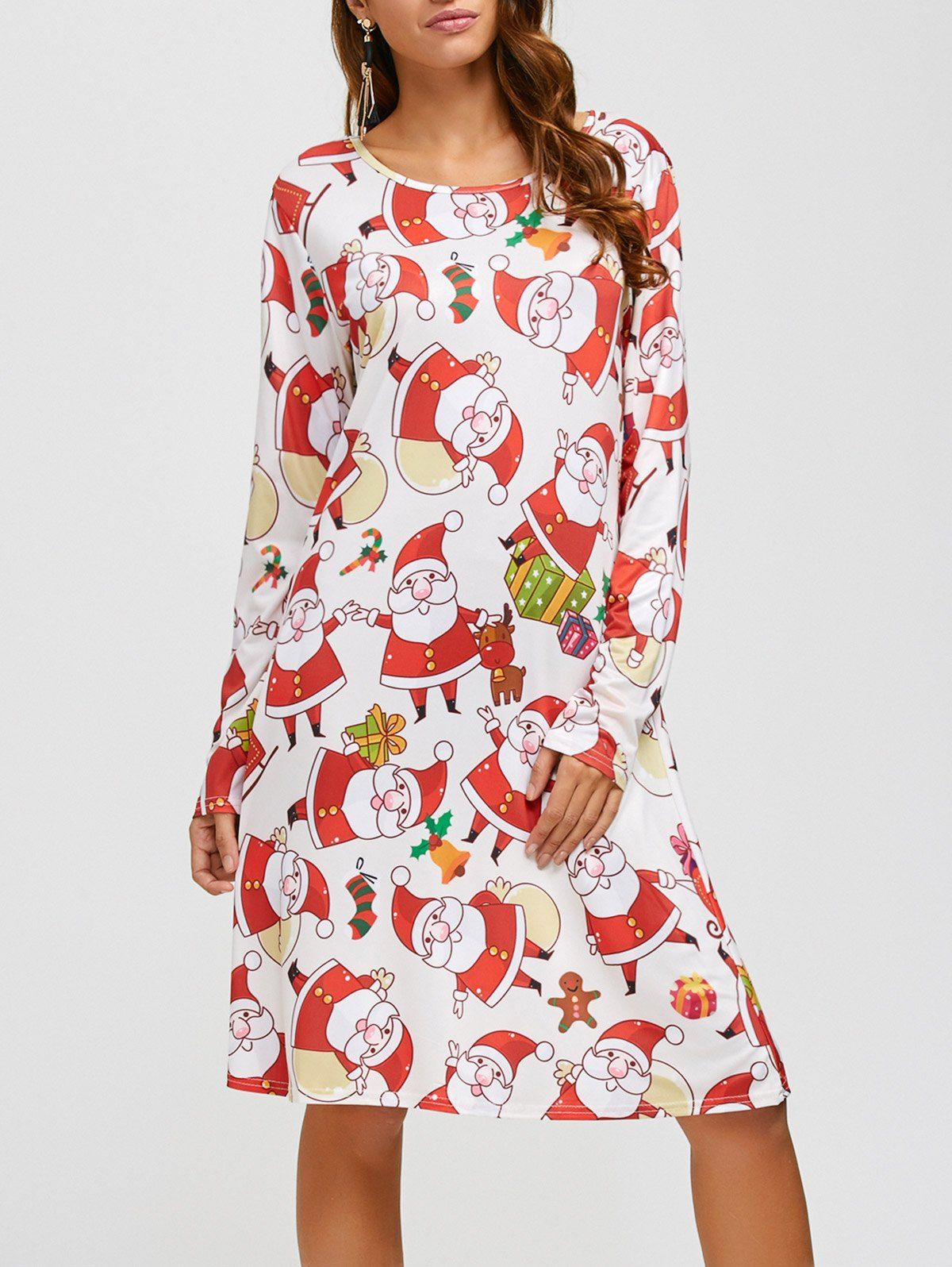 

Santa Claus Pattern A-Line Dress, Pink and white