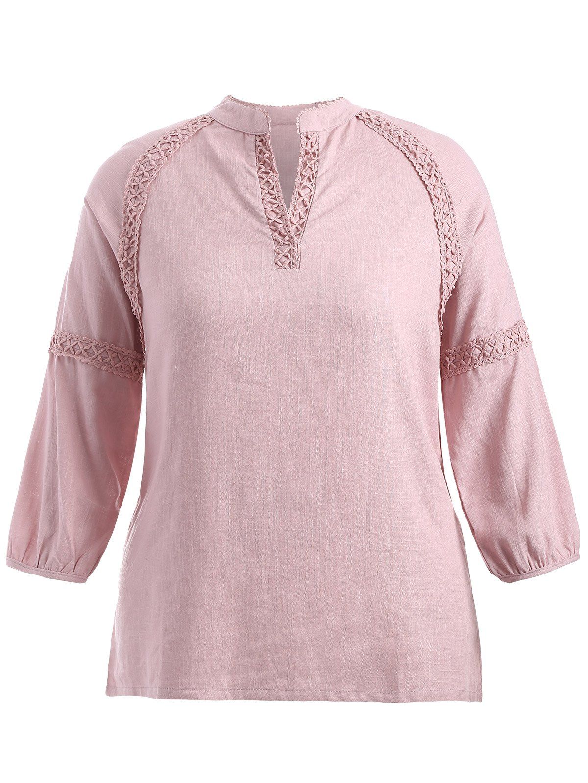 

Linen Crochet-Trim Blouse, Light pink